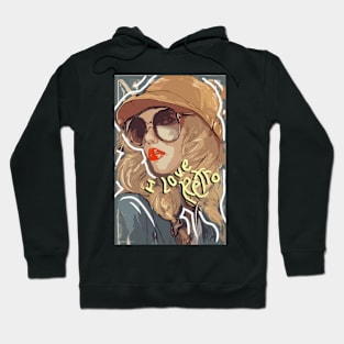 i love retro themed hat and sunglasses and girl design Hoodie